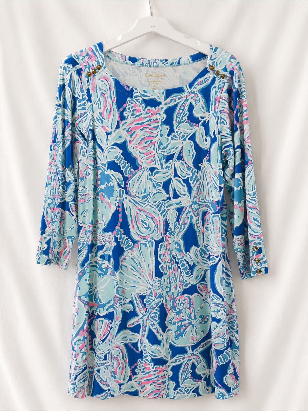Lilly Pulitzer Cerulean Blue, Light Blue & Pink Nautical Shell Print Dress